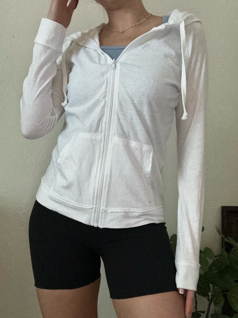 Derek Heart White Zip Hoodie with Drawstrings